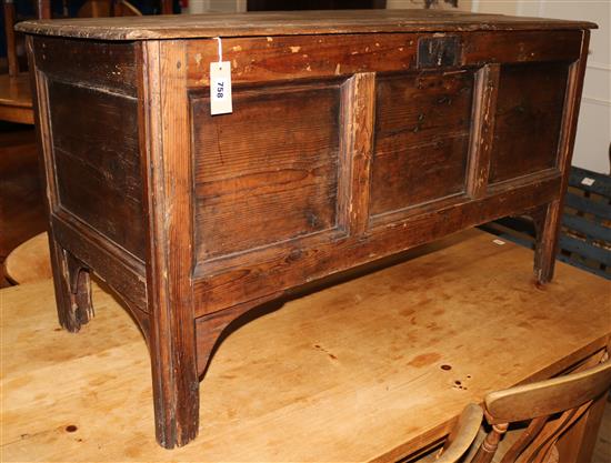An 18th century pitch pine coffer, W.117cm